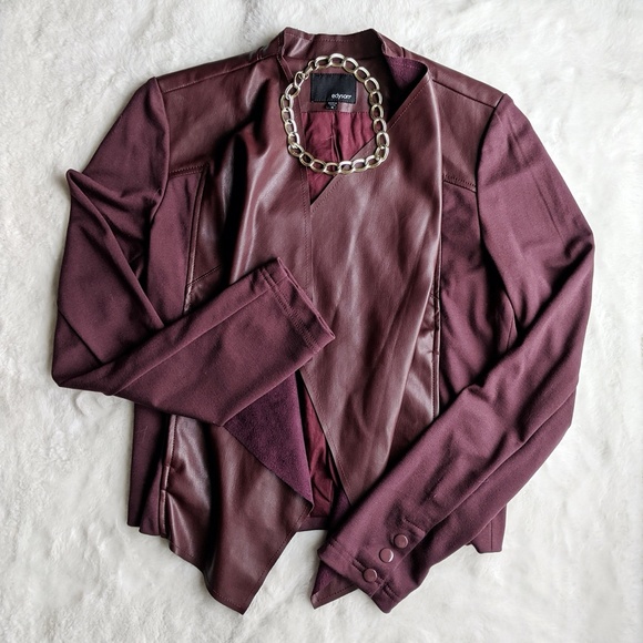 Edyson Jackets & Blazers - Edyson Ponte Faux Leather Waterfall Jacket in Wine